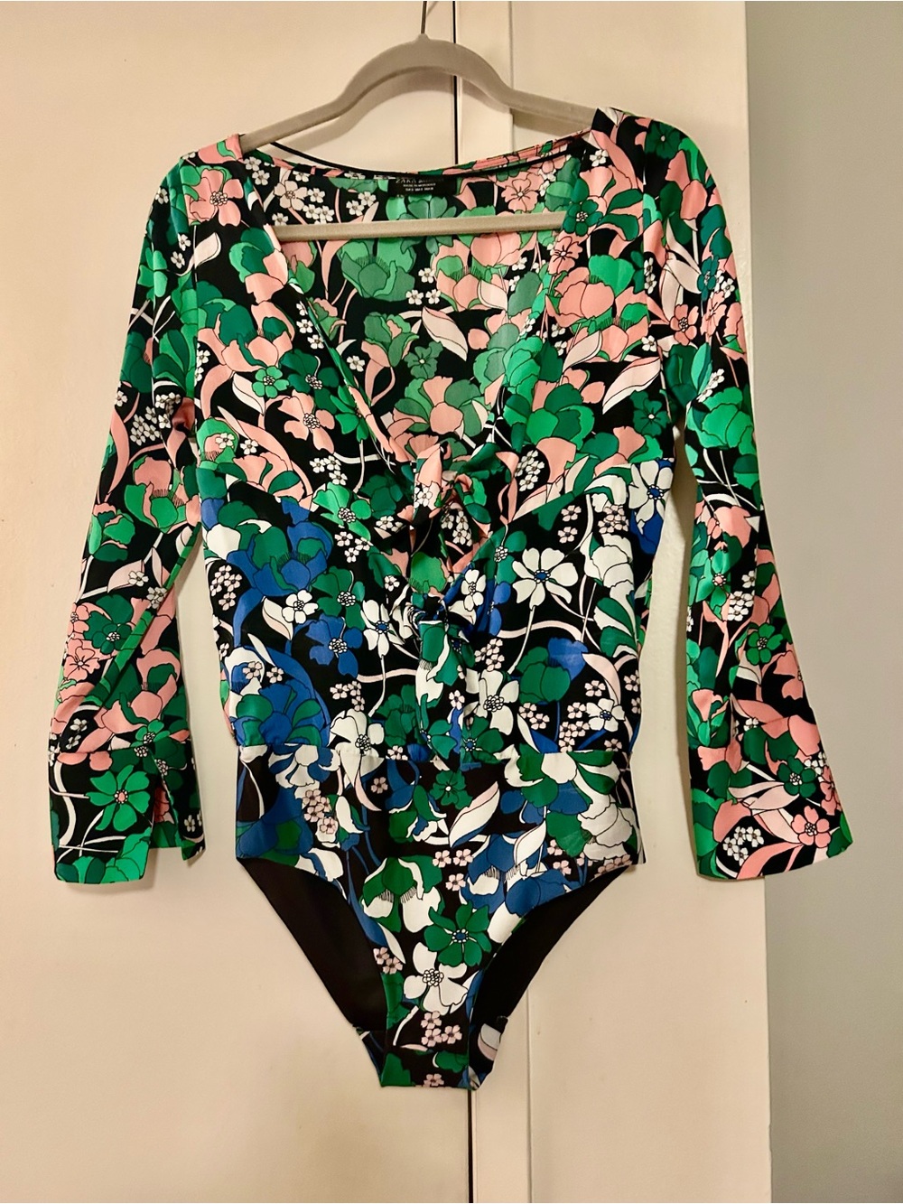 Zara Floral Long-Sleeve One-Piece in Green/Blue/Pink/White